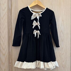 Charming Black and Cream Kids Dress with Bows